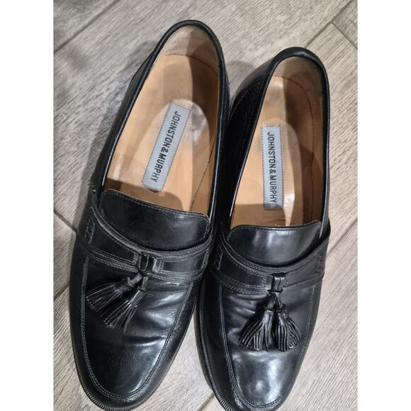 Johnston & Murphy Men's 8M Tassel Loafers Black Leather MADE IN ITALY - Picture 1 of 4